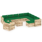 Set Divani da Giardino con Cuscini 12 pz Legno Impregnato Verde