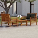 Set Divani da Giardino 3pz con Cuscini in Legno Massello Acacia