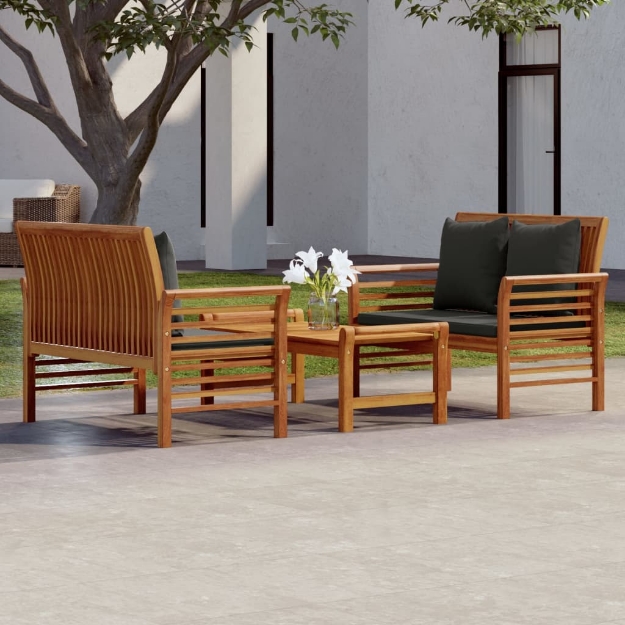 Set Divani da Giardino 3pz con Cuscini in Legno Massello Acacia