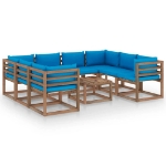 Set Divani da Giardino 9 pz con Cuscini Azzurri