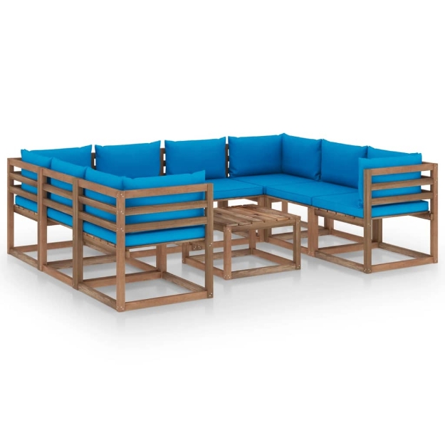 Set Divani da Giardino 9 pz con Cuscini Azzurri