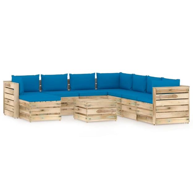 Set Divani da Giardino con Cuscini 9 pz Legno Impregnato Verde