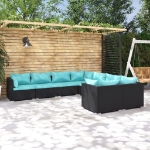 Set Divani da Giardino 8 pz con Cuscini in Polyrattan Nero