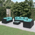 Set Divani da Giardino 8 pz con Cuscini in Polyrattan Nero