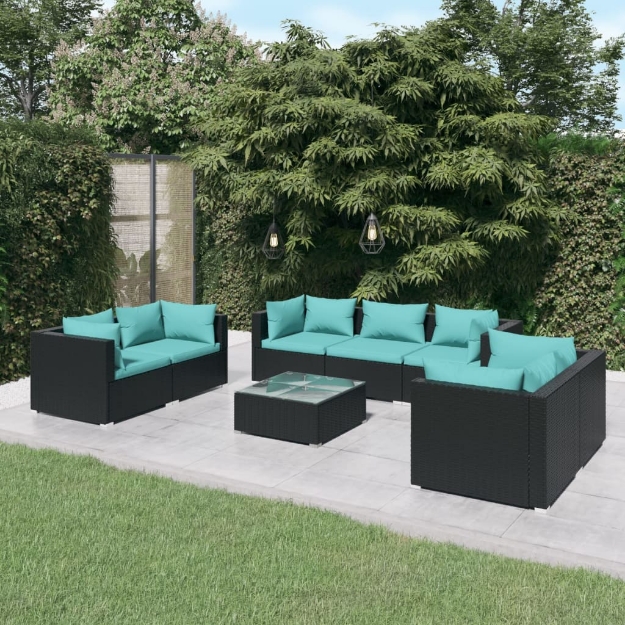 Set Divani da Giardino 8 pz con Cuscini in Polyrattan Nero