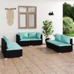 Set Divani da Giardino 6 pz con Cuscini in Polyrattan Nero