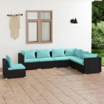 Set Divani da Giardino 7 pz con Cuscini in Polyrattan Nero