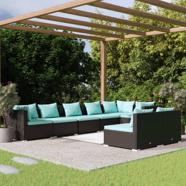 Set Divani da Giardino 8 pz con Cuscini in Polyrattan Nero