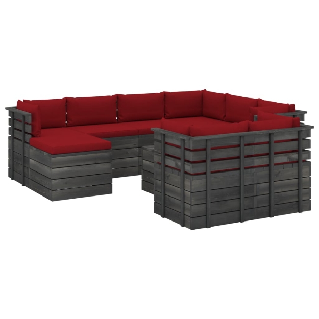 Set Divani da Giardino Pallet 10 pz con Cuscini Massello Pino