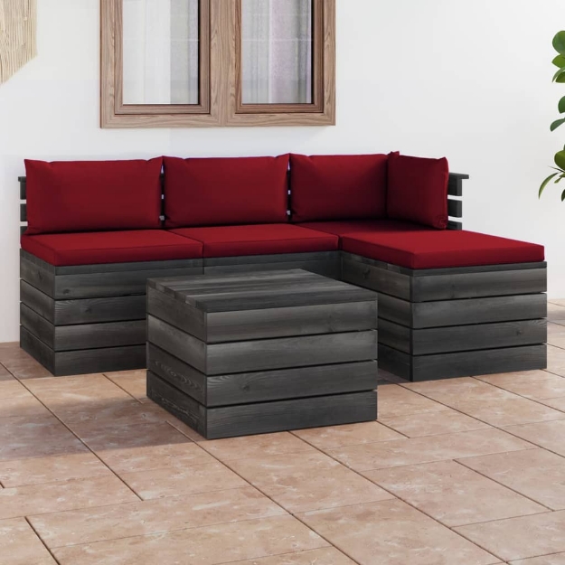 Set Divani da Giardino su Pallet 5 pz con Cuscini Massello Pino