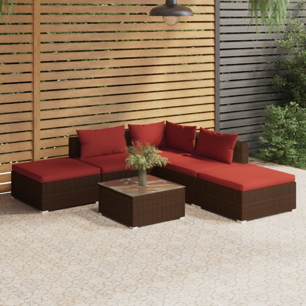 Set Divani da Giardino 6 pz con Cuscini in Polyrattan Marrone