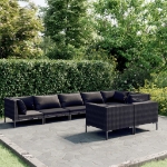 Set Divani Giardino 8 pz con Cuscini in Polyrattan Grigio Scuro