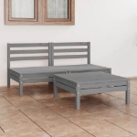 Set Divani da Giardino 3 pz Grigio in Legno Massello di Pino