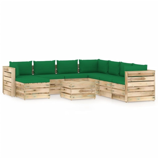 Set Divani da Giardino con Cuscini 9 pz Legno Impregnato Verde