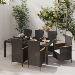 Set Mobili da Giardino 7 pz con Cuscini in Polyrattan Nero