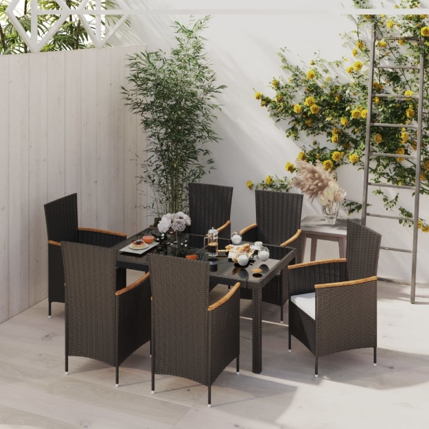 Set mobili da giardino tavolo da pranzo 6 sedie 7pz rattan nero