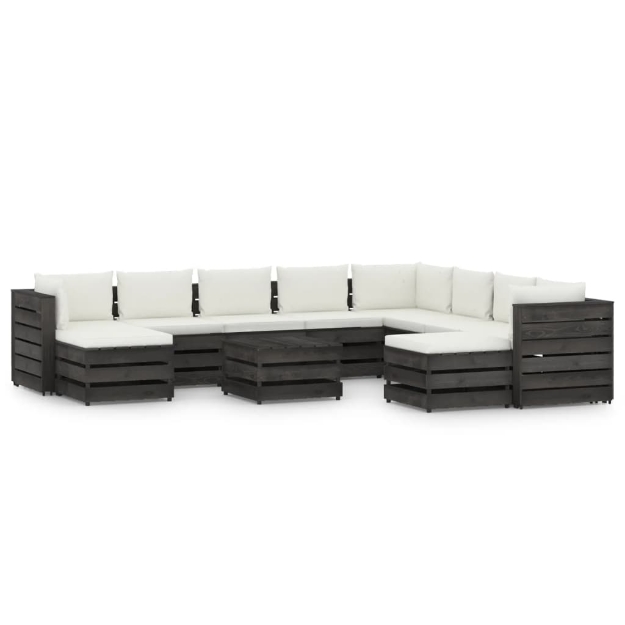 Set Divani da Giardino con Cuscini 11pz Legno Impregnato Grigio