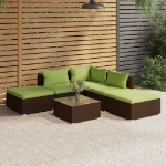 Set Divani da Giardino 6 pz con Cuscini in Polyrattan Marrone