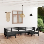 Set Divani da Giardino 6 pz Nero in Legno Massello di Pino