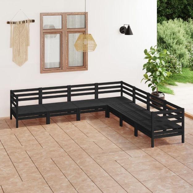 Set Divani da Giardino 7 pz in Legno Massello di Pino Nero