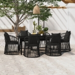 Set da Pranzo da Giardino 7 pz con Cuscini Nero