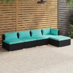 Set Divani da Giardino 5 pz con Cuscini in Polyrattan Nero