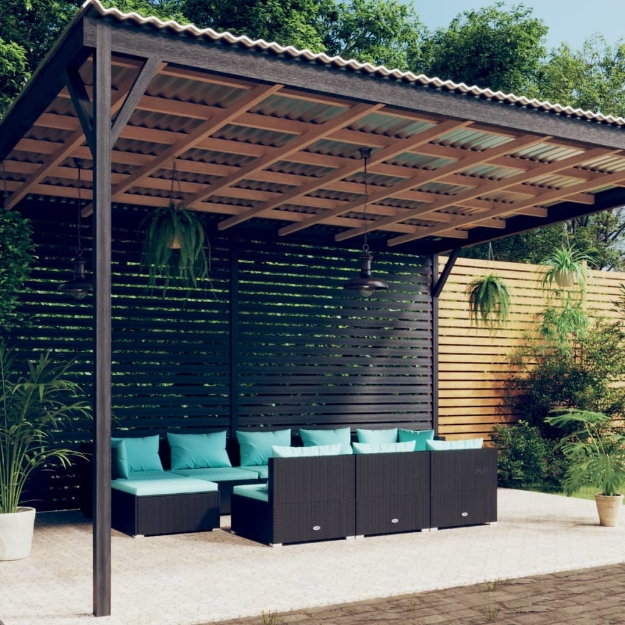 Set Divani da Giardino 10 pz con Cuscini in Polyrattan Nero