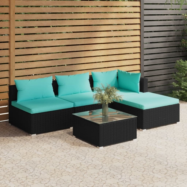 Set Divani da Giardino 5 pz con Cuscini in Polyrattan Nero