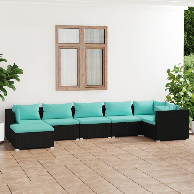 Set Divani da Giardino 7 pz con Cuscini in Polyrattan Nero