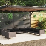 Set Divani da Giardino 10pz con Cuscini Polyrattan Grigio Scuro