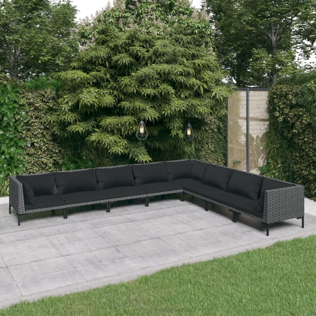 Set Divani Giardino 8 pz con Cuscini in Polyrattan Grigio Scuro