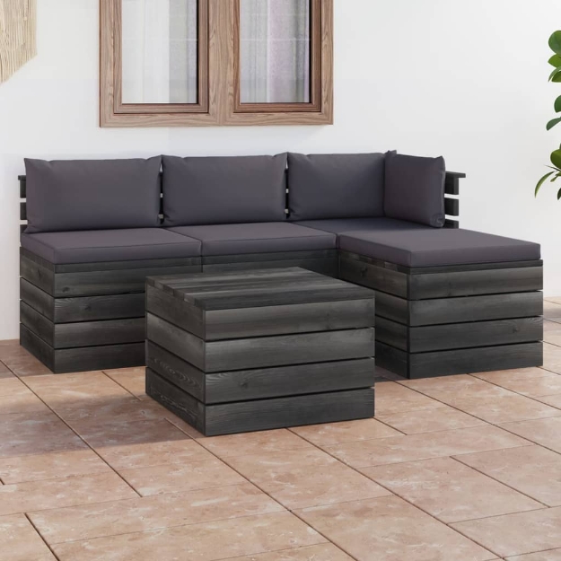 Set Divani da Giardino su Pallet 5 pz con Cuscini Massello Pino