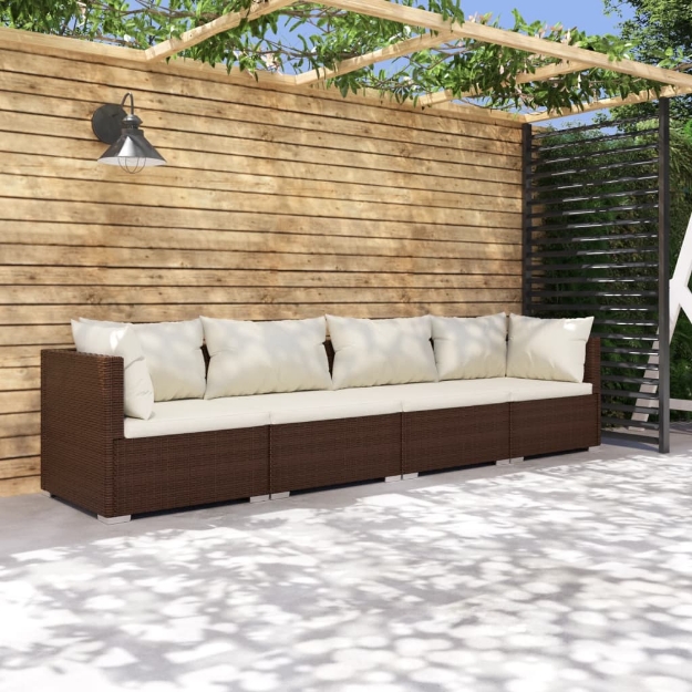 Set Divani da Giardino 4 pz con Cuscini in Polyrattan Marrone