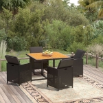 Set da Pranzo per Giardino 5pz con Cuscini in Polyrattan Nero