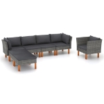 Set Divani da Giardino 7pz Polyrattan Legno di Eucalipto Grigio