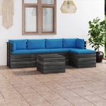 Set Divani da Giardino su Pallet 6 pz con Cuscini Massello Pino