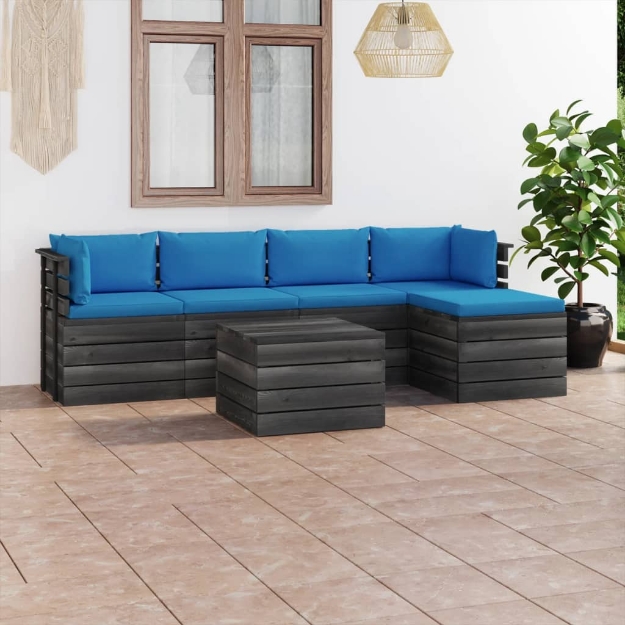 Set Divani da Giardino su Pallet 6 pz con Cuscini Massello Pino