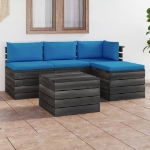 Set Divani da Giardino su Pallet 5 pz con Cuscini Massello Pino