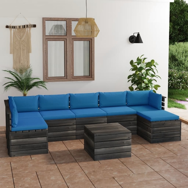 Set Divani da Giardino su Pallet 8 pz con Cuscini Massello Pino