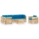 Set Divani da Giardino con Cuscini 7 pz Legno Impregnato Verde