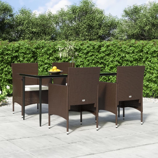 Set da Pranzo da Giardino 5 pz con Cuscini Marrone e Nero