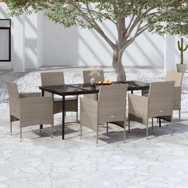 Set da Pranzo da Giardino 7 pz con Cuscini Beige e Nero