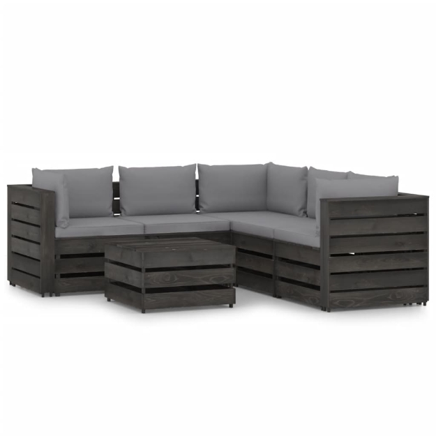 Set Divani da Giardino con Cuscini 6 pz Legno Impregnato Grigio