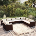 Set Divani da Giardino 10 pz con Cuscini in Polyrattan Marrone