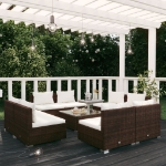 Set da Giardino 9 pz con Cuscini in Polyrattan Marrone