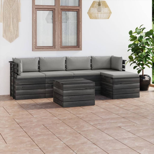 Set Divani da Giardino su Pallet 6 pz con Cuscini Massello Pino