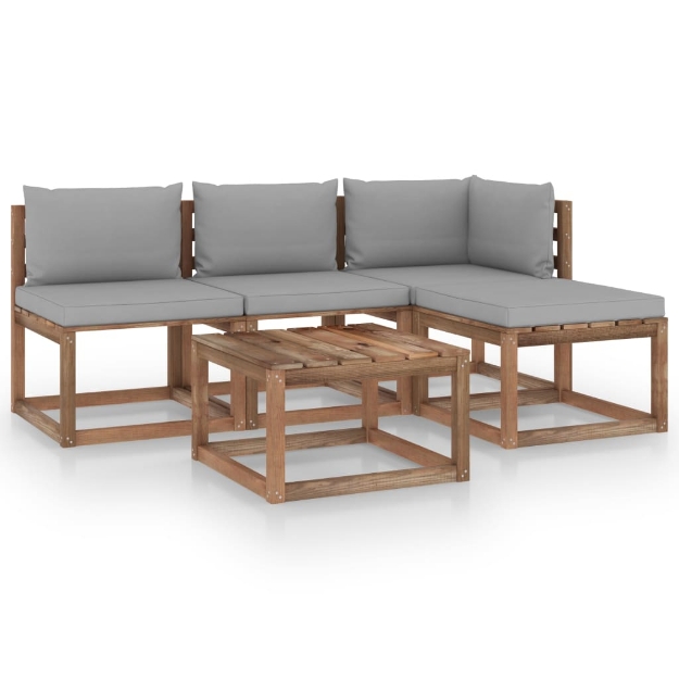 Set Divani Giardino su Pallet 5 pz con Cuscini Pino Impregnato