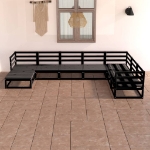 Set Divani da Giardino 7 pz Nero in Legno Massello di Pino