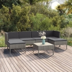 Set Divani da Giardino 7 pz con Cuscini in Polyrattan Grigio