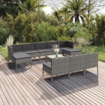 Set Divani da Giardino 11 pz con Cuscini in Polyrattan Grigio